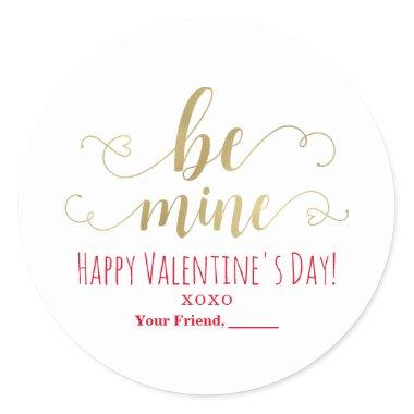 BE MINE Gold Valentine's Day Chic Party Favor Classic Round Sticker