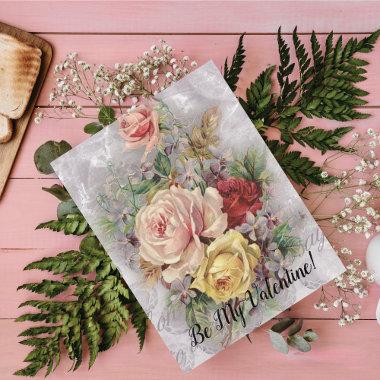 Be My Valentine Vintage Floral Bouquet Lilac Roses Holiday Invitations