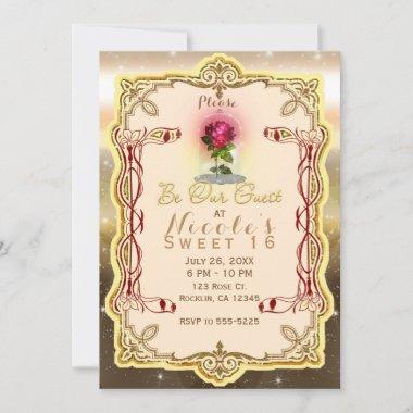 Be our Guest Red Enchanted Magical Red Rose Party Invitations