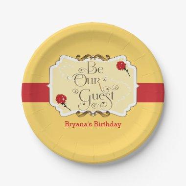 Be Our Guest Yellow & Red Rose Princess Party Paper Plates