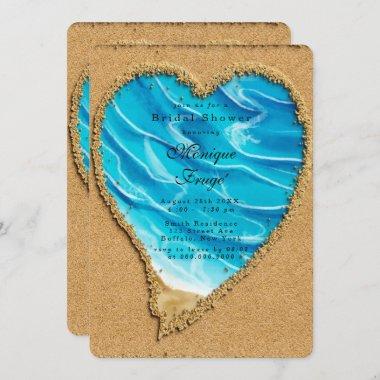 Beach and Sand Heart Bridal Shower Invitations
