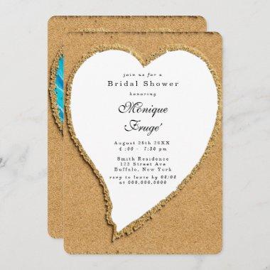 Beach and Sand Heart Bridal Shower Invitations