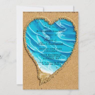 Beach and Sand Heart Bridesmaids Luncheon Invites