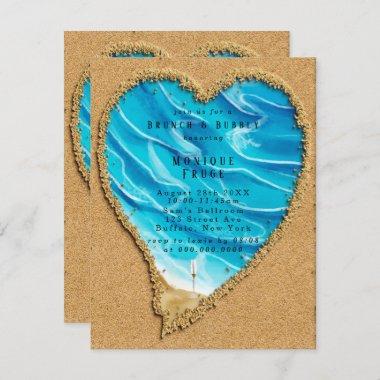 Beach and Sand Heart Brunch & Bubbly Invites