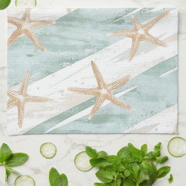Beach Aqua Mint Starfish Stripes  Kitchen Towel