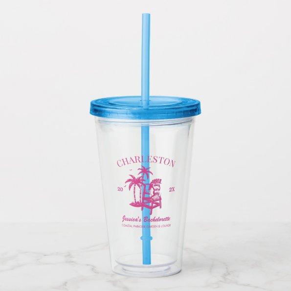 Beach Bachelorette Party Pink Custom Bridesmaid Acrylic Tumbler