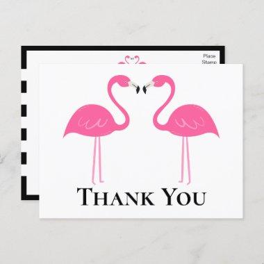 Beach Black Pink Flamingo Wedding Thank You PostInvitations