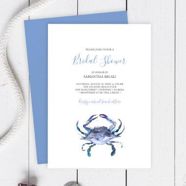 Beach Blue and White Watercolor Crab Invitations