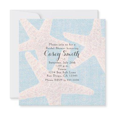 Beach Blue Burlap Starfish Elegant Wedding Bridal Invitations