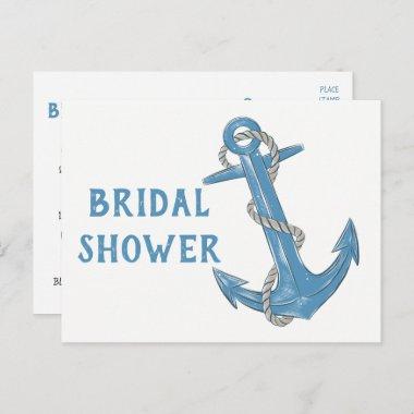 Beach Boat Anchor Blue Nautical Bridal Shower Invitation PostInvitations