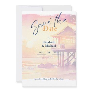 Beach Bridal Shower Sunset Coastal Save The Dates Invitations