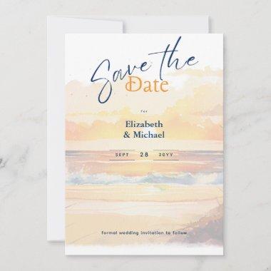 Beach Bridal Shower Sunset Coastal Save The Dates Invitations