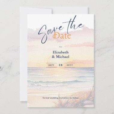 Beach Bridal Shower Sunset Coastal Save The Dates Invitations
