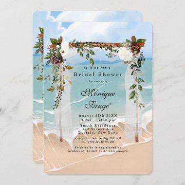 Beach Canopy Floral Tropical Bridal Shower Invitations