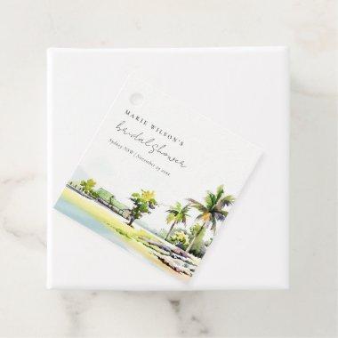 Beach Coastal Palm Trees Watercolor Bridal Shower Favor Tags