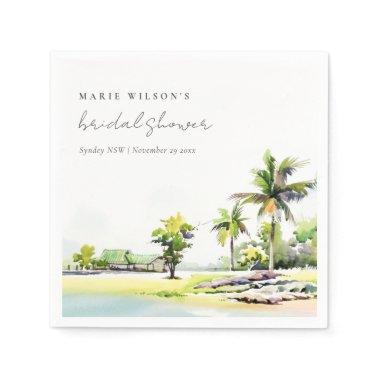 Beach Coastal Palm Trees Watercolor Bridal Shower Napkins