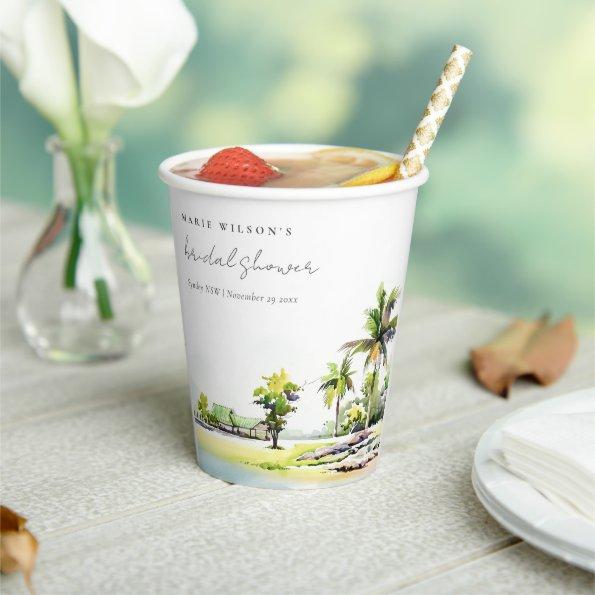 Beach Coastal Palm Trees Watercolor  Paper Cups