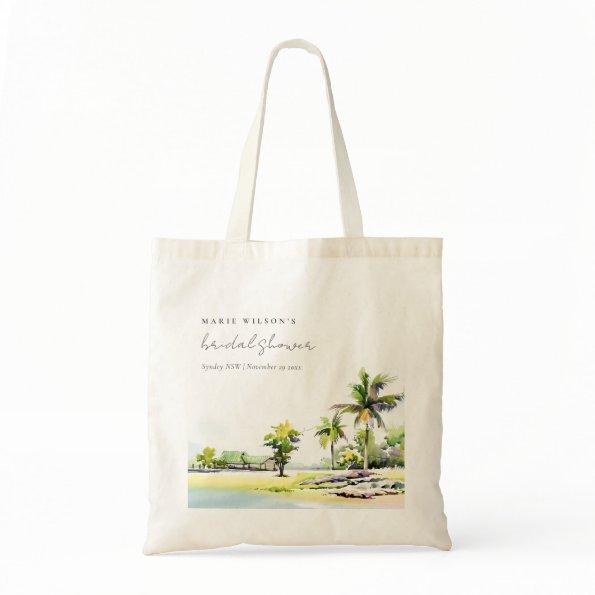 Beach Coastal Palm Trees Watercolor Bridal Shower Tote Bag