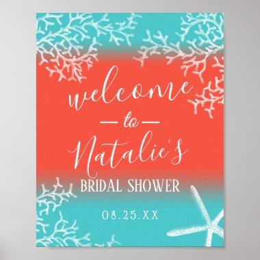 Beach Coral Reef Starfish Bridal Shower Welcome Poster