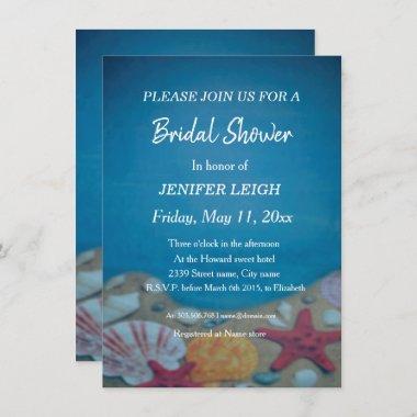 Beach deep blue wedding bridal shower Invitations