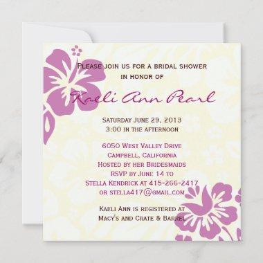 Beach Flowers Bridal Shower - Purple Invitations