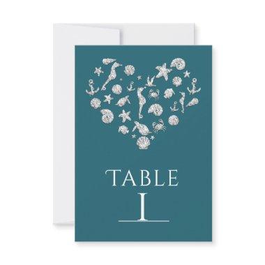 Beach Glam Diamond Heart Elegant Table Number Card