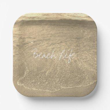 Beach Life Quote Clear Ocean Water Gold Sepia Cute Paper Plates