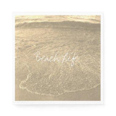 Beach Life Quotes Clear Ocean Water Gold Sepia Art Napkins