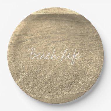 Beach Life Quotes Clear Ocean Water Gold Sepia Art Paper Plates