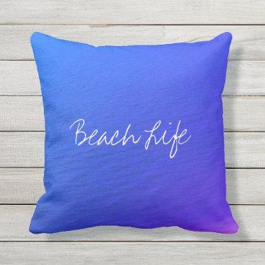 Beach Life Quotes Ocean Water Neon Blue Abstract Outdoor Pillow