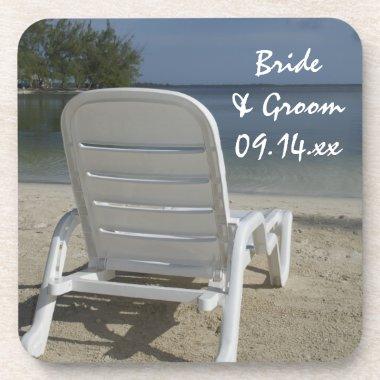 Beach Lounge Chair Wedding Beverage Coaster