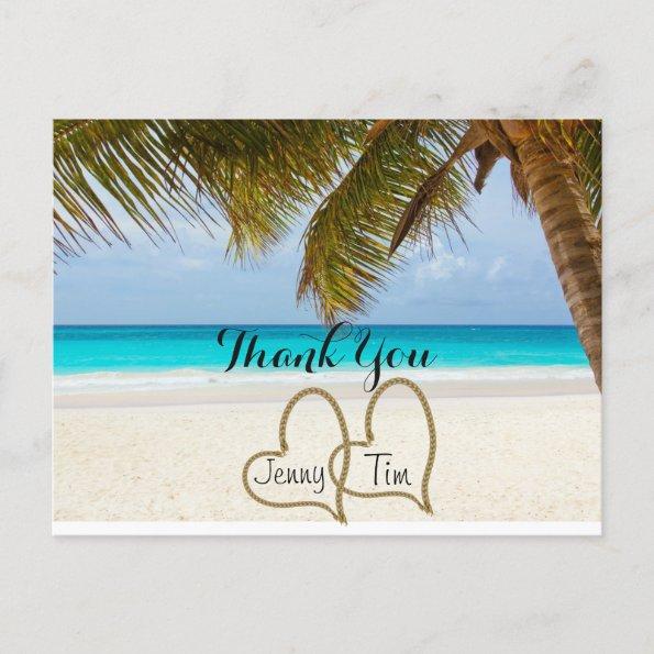 beach love hearts bridal palm thank you postInvitations