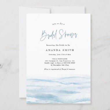 Beach Ocean Coastal Dusty Blue Bridal Shower Invit Invitations