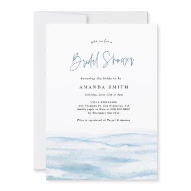 Beach Ocean Coastal Dusty Blue Bridal Shower Invit Invitations