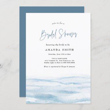 Beach Ocean Coastal Dusty Blue Bridal Shower Invitations