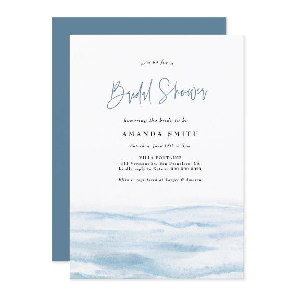 Beach Ocean Coastal Dusty Blue Bridal Shower Invitations