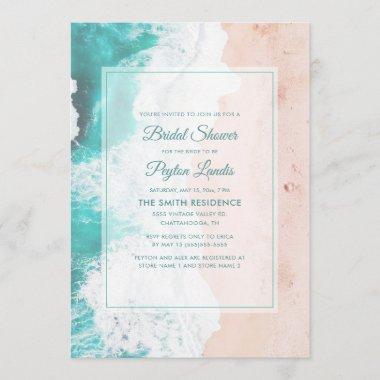 Beach Ocean Tropical Teal Bridal Shower Invitations