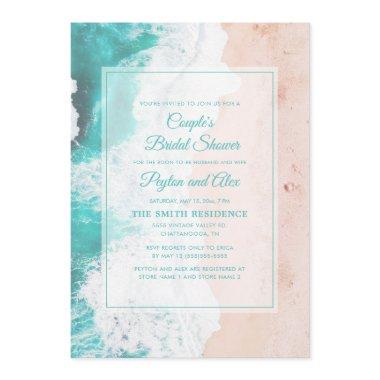 Beach Ocean Tropical Teal White Bridal Shower Invitations