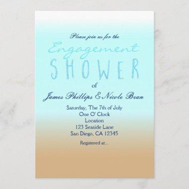 Beach Ombre Elegant Watercolor Engagement Shower Invitations