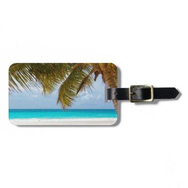 beach palm branches tree tropical island sand sea luggage tag
