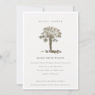 Beach Palm Tree Dark Gold Bridal Shower Invite