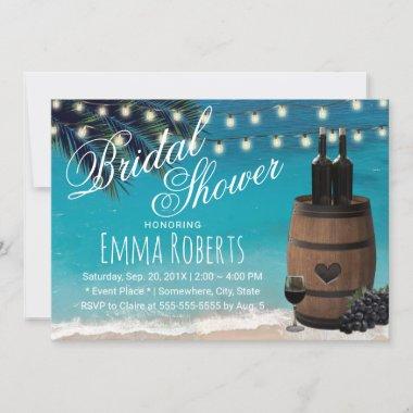 Beach Palm Tree Rustic Wine Barrel Bridal Shower Invitations