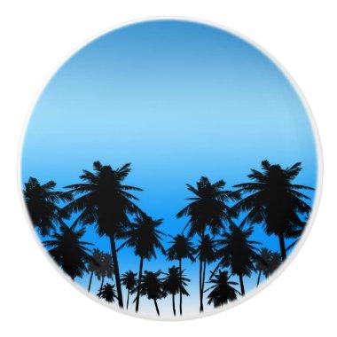 Beach Palm Trees Black & Blue Tropical Ceramic Knob