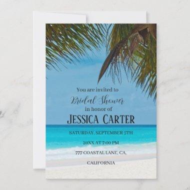 Beach Palm Trees Ocean Tropical Bridal Shower Invitations
