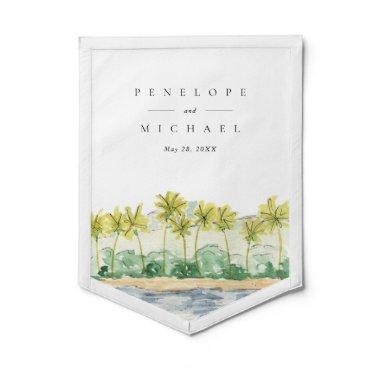 Beach Palm Trees Tropical Watercolor Wedding Decor Pennant