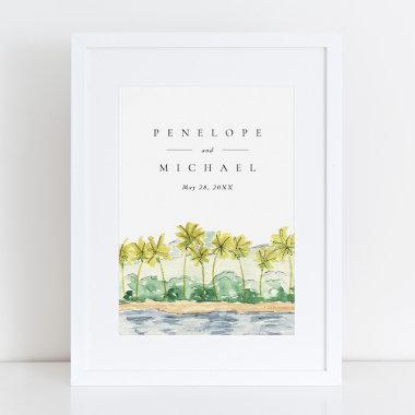 Beach Palm Trees Tropical Watercolor Wedding Poster