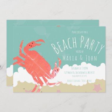 Beach Party Crab Sand Ocean Waves Invitations