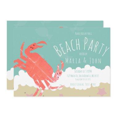 Beach Party Crab Sand Ocean Waves Invitations