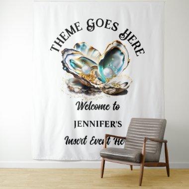 Beach pearl oyster sea shell iridescent glam party tapestry