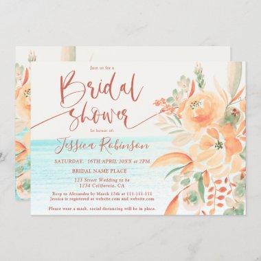 Beach photo boho floral watercolor bridal shower Invitations